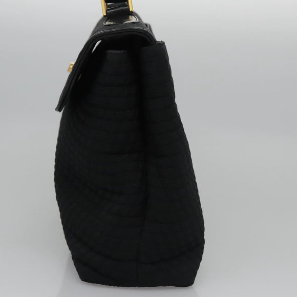 BALLY Hand Bag Nylon Black Gold Auth 115889
