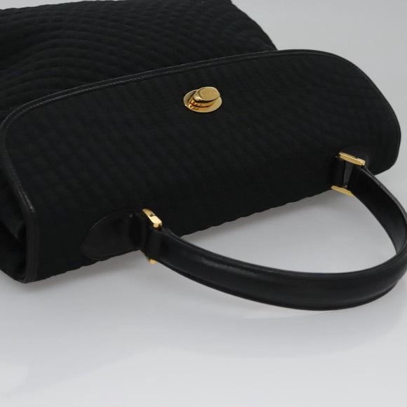 BALLY Hand Bag Nylon Black Gold Auth 115889