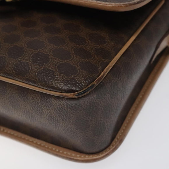 CELINE Macadam Canvas Circle Shoulder Bag PVC Leather Brown Gold Auth 115903