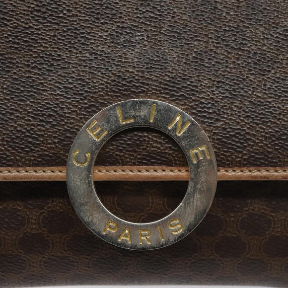 CELINE Macadam Canvas Circle Shoulder Bag PVC Leather Brown Gold Auth 115903