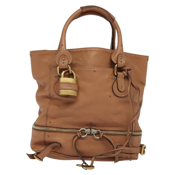 Chloe Paddington Hand Bag Leather Beige Gold Silver Auth 115904V