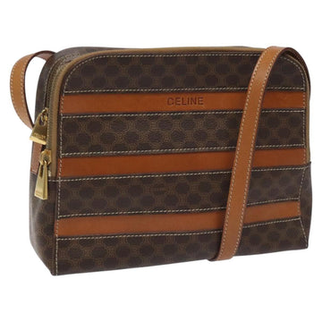 CELINE Macadam Canvas Shoulder Bag PVC Beige Brown gold Auth 115906
