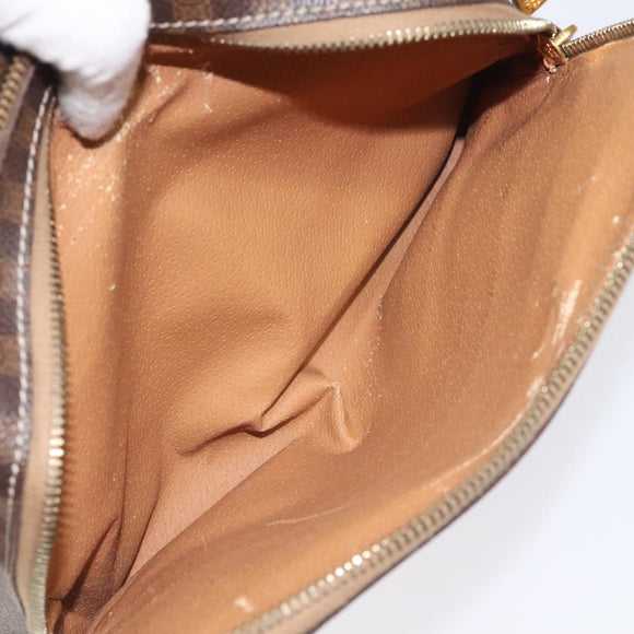 CELINE Macadam Canvas Shoulder Bag PVC Beige Brown gold Auth 115906