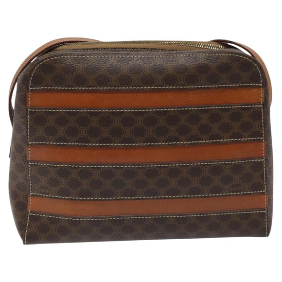 CELINE Macadam Canvas Shoulder Bag PVC Beige Brown gold Auth 115906