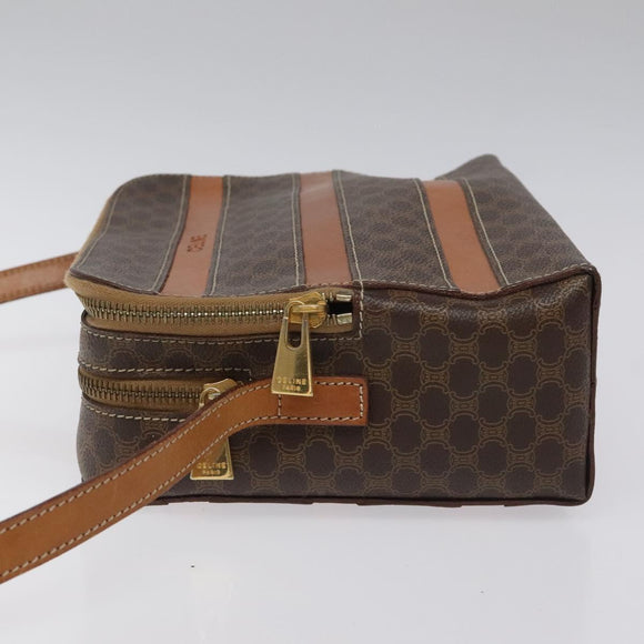 CELINE Macadam Canvas Shoulder Bag PVC Beige Brown gold Auth 115906