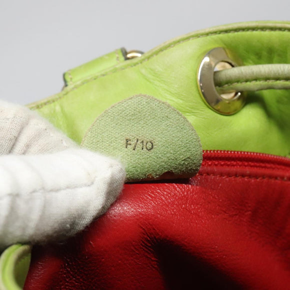 CELINE Shoulder Bag Leather Green Auth 115918