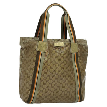 GUCCI GG Crystal Sherry Line Tote Bag Gold Gray Brown 189669 Auth 115950