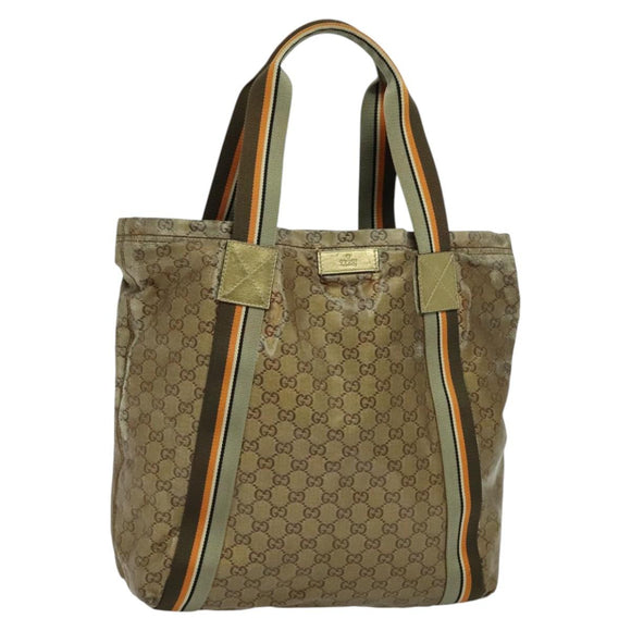 GUCCI GG Crystal Sherry Line Tote Bag Gold Gray Brown 189669 Auth 115950