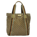 GUCCI GG Crystal Sherry Line Tote Bag Gold Gray Brown 189669 Auth 115950-2