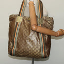 GUCCI GG Crystal Sherry Line Tote Bag Gold Gray Brown 189669 Auth 115950-21