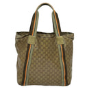GUCCI GG Crystal Sherry Line Tote Bag Gold Gray Brown 189669 Auth 115950-3
