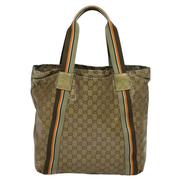 GUCCI GG Crystal Sherry Line Tote Bag Gold Gray Brown 189669 Auth 115950