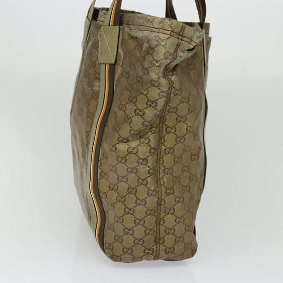 GUCCI GG Crystal Sherry Line Tote Bag Gold Gray Brown 189669 Auth 115950