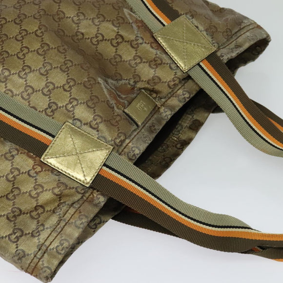 GUCCI GG Crystal Sherry Line Tote Bag Gold Gray Brown 189669 Auth 115950
