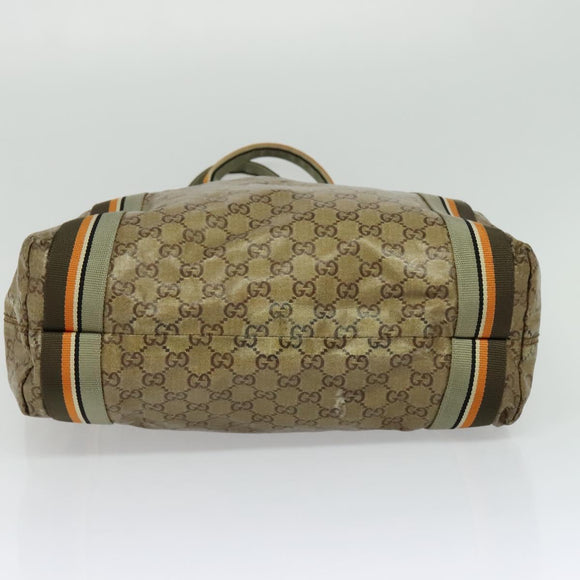 GUCCI GG Crystal Sherry Line Tote Bag Gold Gray Brown 189669 Auth 115950