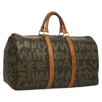 LOUIS VUITTON Monogram Graffiti Keepall 50 Boston Bag Khaki M92196 Auth 115992