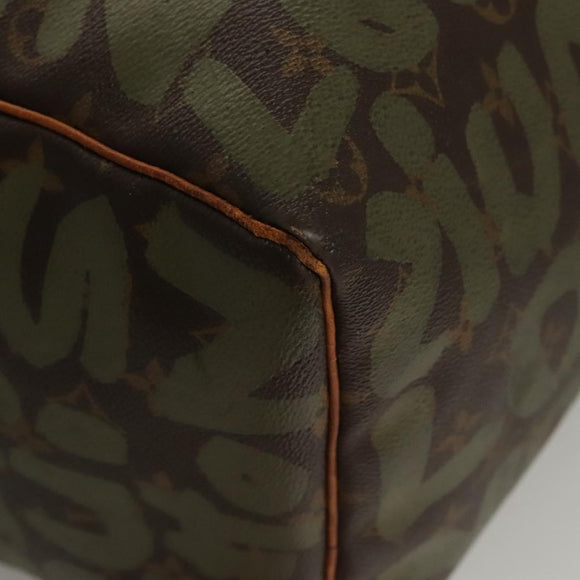 LOUIS VUITTON Monogram Graffiti Keepall 50 Boston Bag Khaki M92196 Auth 115992