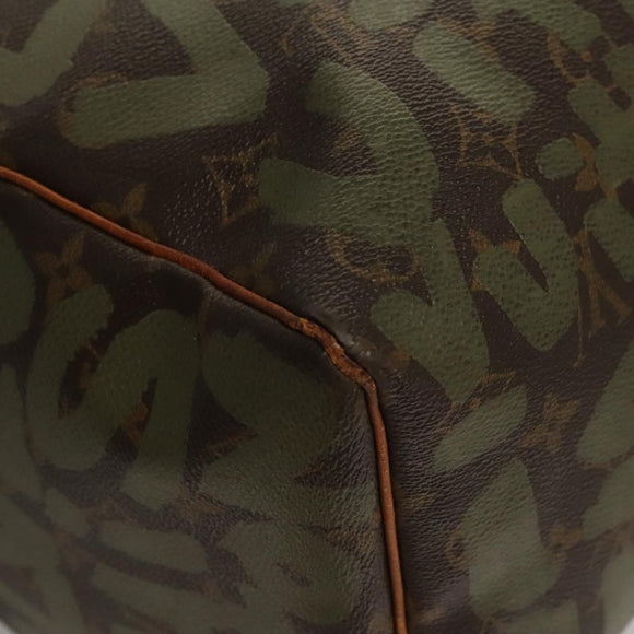 LOUIS VUITTON Monogram Graffiti Keepall 50 Boston Bag Khaki M92196 Auth 115992