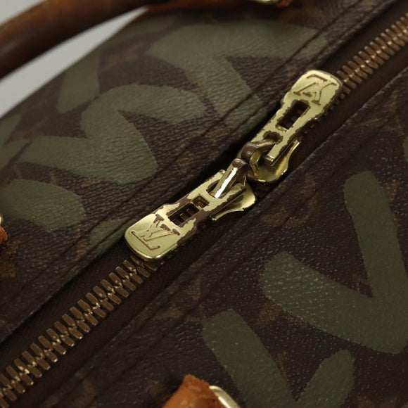 LOUIS VUITTON Monogram Graffiti Keepall 50 Boston Bag Khaki M92196 Auth 115992