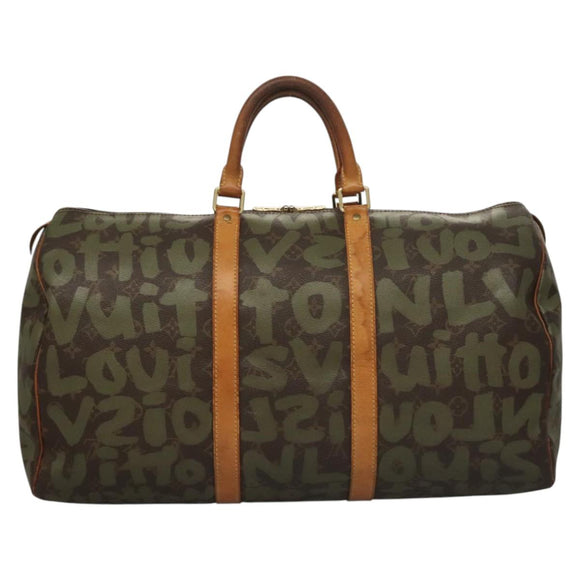 LOUIS VUITTON Monogram Graffiti Keepall 50 Boston Bag Khaki M92196 Auth 115992