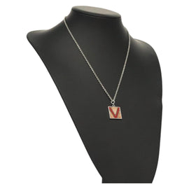 LOUIS VUITTON Necklace metal Red Silver LV Auth 115998