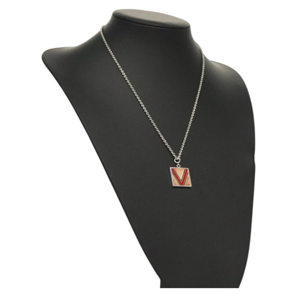 LOUIS VUITTON Necklace metal Red Silver LV Auth 115998