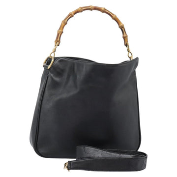 GUCCI Bamboo Shoulder Bag Leather 2way Black Gold 001 3754 1577 Auth 116022