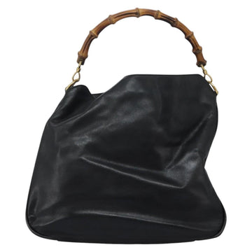GUCCI Bamboo Shoulder Bag Leather 2way Black Gold 001 3754 1577 Auth 116022 - 0