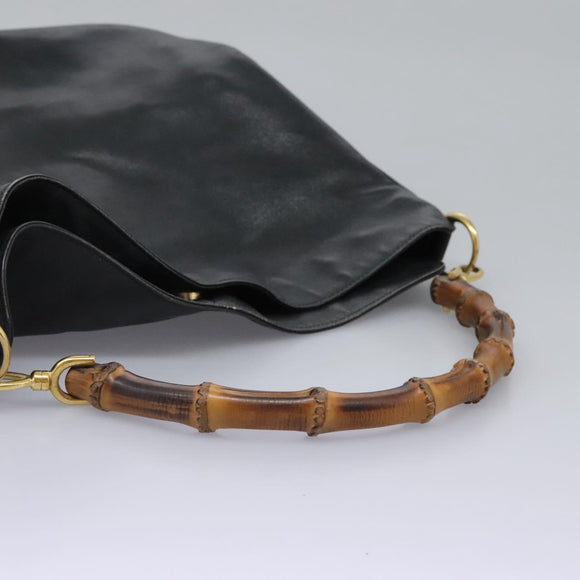 GUCCI Bamboo Shoulder Bag Leather 2way Black Gold 001 3754 1577 Auth 116022