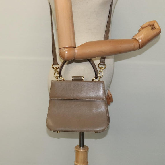 Salvatore Ferragamo Hand Bag Leather 2way Brown Gold Auth 116030