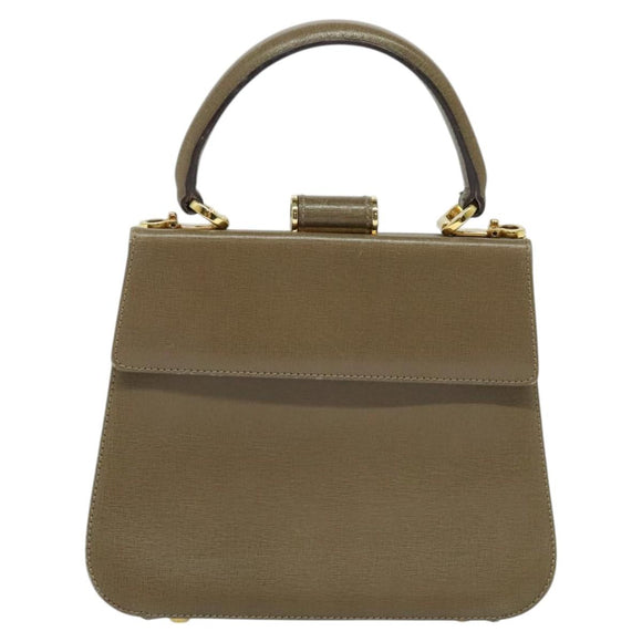 Salvatore Ferragamo Hand Bag Leather 2way Brown Gold Auth 116030