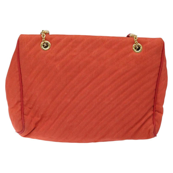 BALLY Shoulder Bag Nylon Orange Gold Auth 116042