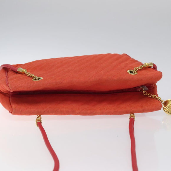 BALLY Shoulder Bag Nylon Orange Gold Auth 116042
