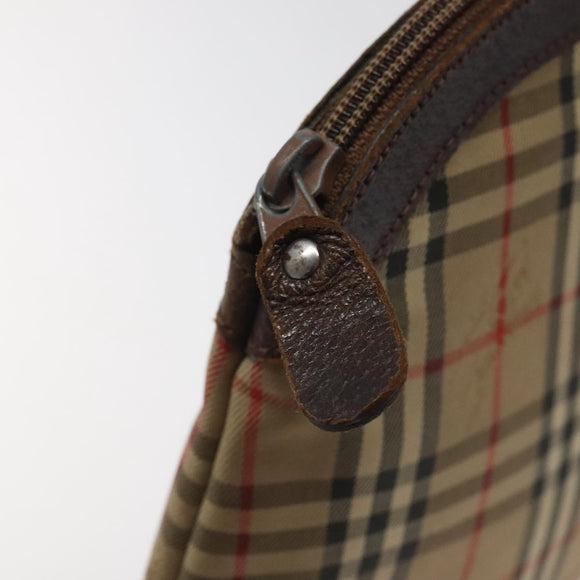 Burberrys Nova Check Clutch Bag Canvas Beige Silver Auth 116056