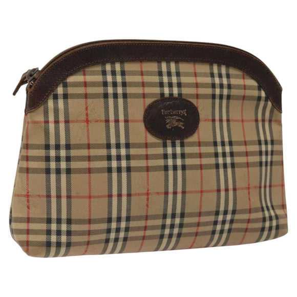 Burberrys Nova Check Clutch Bag Canvas Beige Silver Auth 116056