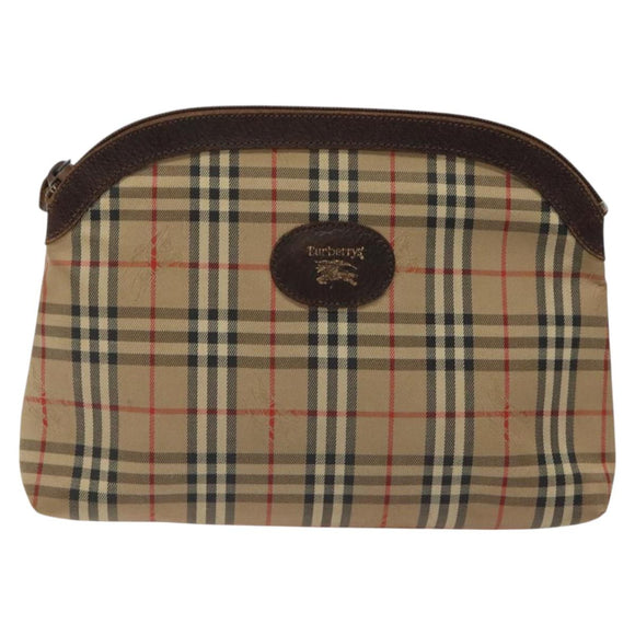 Burberrys Nova Check Clutch Bag Canvas Beige Silver Auth 116056