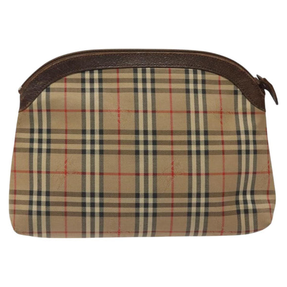 Burberrys Nova Check Clutch Bag Canvas Beige Silver Auth 116056