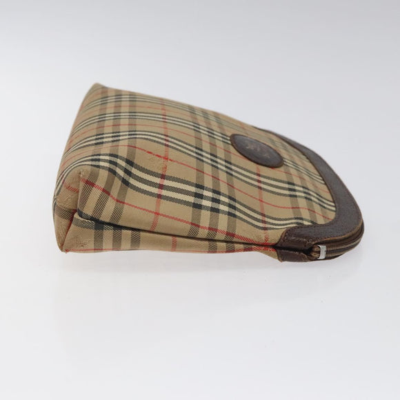 Burberrys Nova Check Clutch Bag Canvas Beige Silver Auth 116056