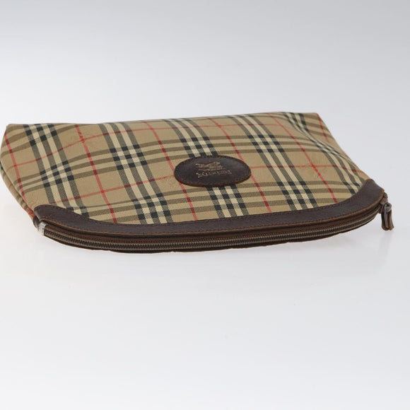 Burberrys Nova Check Clutch Bag Canvas Beige Silver Auth 116056