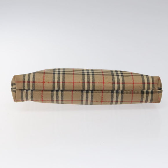 Burberrys Nova Check Clutch Bag Canvas Beige Silver Auth 116056