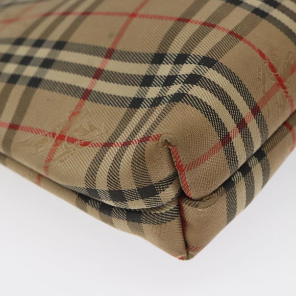 Burberrys Nova Check Clutch Bag Canvas Beige Silver Auth 116056