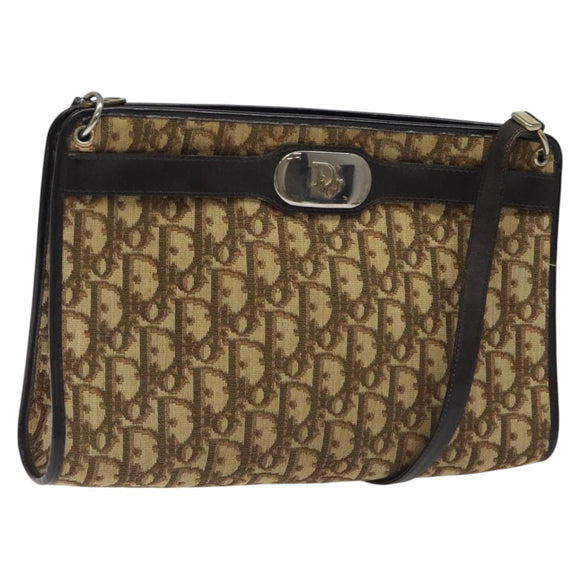 Christian Dior Trotter Canvas Shoulder Bag Beige Gold Auth 116060