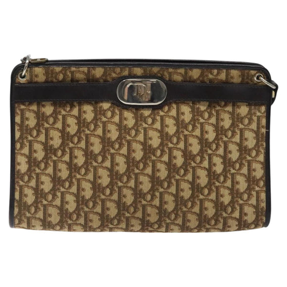 Christian Dior Trotter Canvas Shoulder Bag Beige Gold Auth 116060