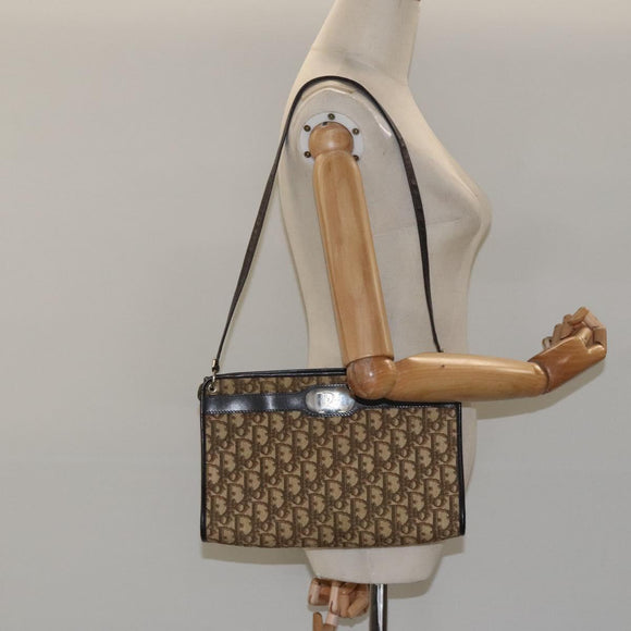 Christian Dior Trotter Canvas Shoulder Bag Beige Gold Auth 116060