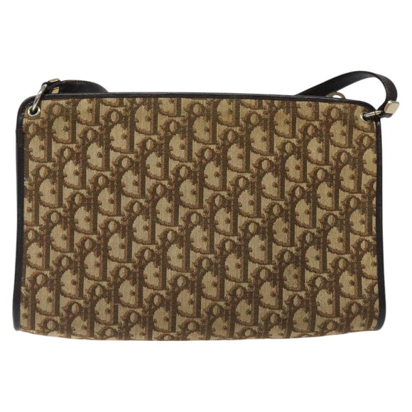 Christian Dior Trotter Canvas Shoulder Bag Beige Gold Auth 116060