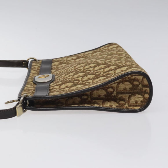 Christian Dior Trotter Canvas Shoulder Bag Beige Gold Auth 116060