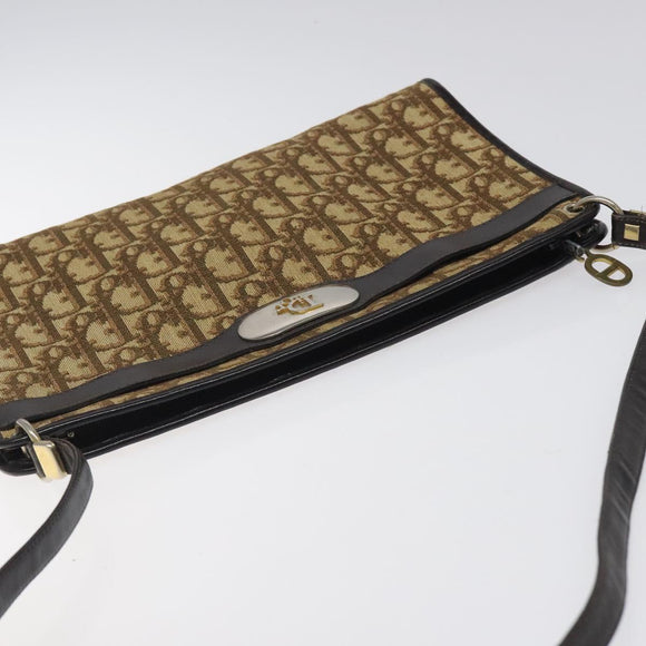 Christian Dior Trotter Canvas Shoulder Bag Beige Gold Auth 116060