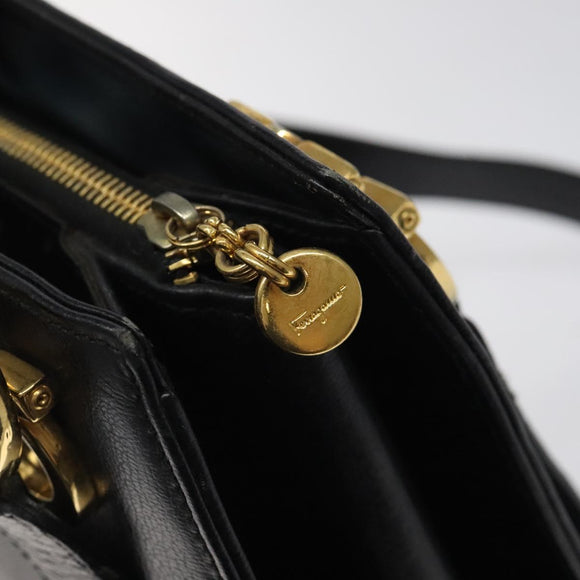 Salvatore Ferragamo Gancini Shoulder Bag Leather Black Gold Auth 116063