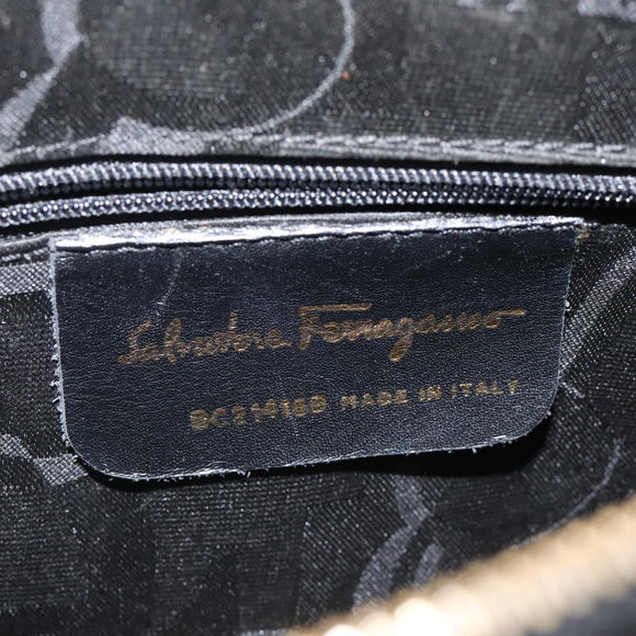 Salvatore Ferragamo Gancini Shoulder Bag Leather Black Gold Auth 116063