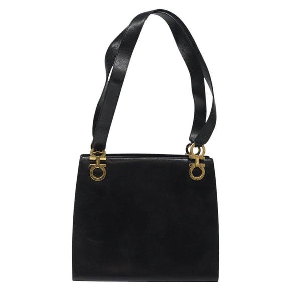 Salvatore Ferragamo Gancini Shoulder Bag Leather Black Gold Auth 116063